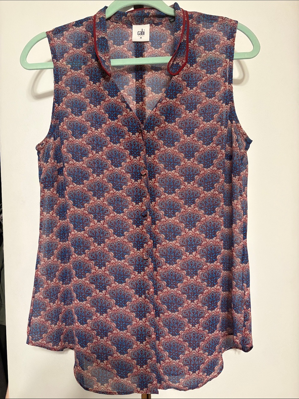 CAbi Blue & Pink Sleeveless Printed sheer too
